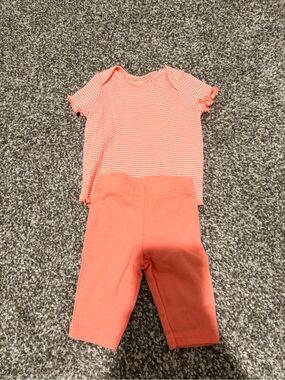 Carter's Coral Striped Top & Coral Leggings Set